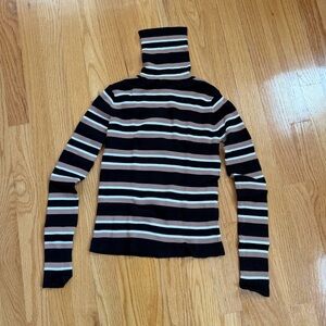 Zara Black, Brown and Cream Striped Turtleneck Sweater